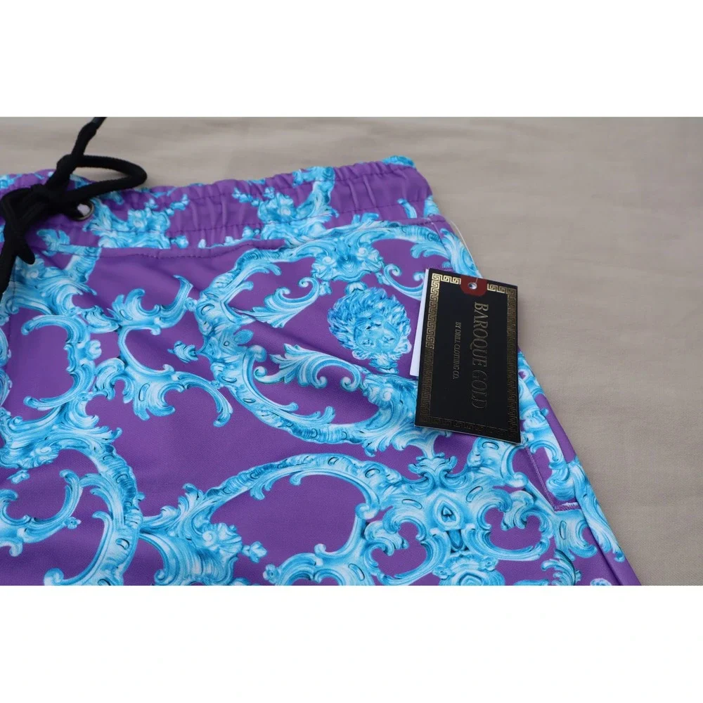 Baroque Gold by Drill Clothing Co Purple Cyan Lion Print Swim Trunks Mens Medium